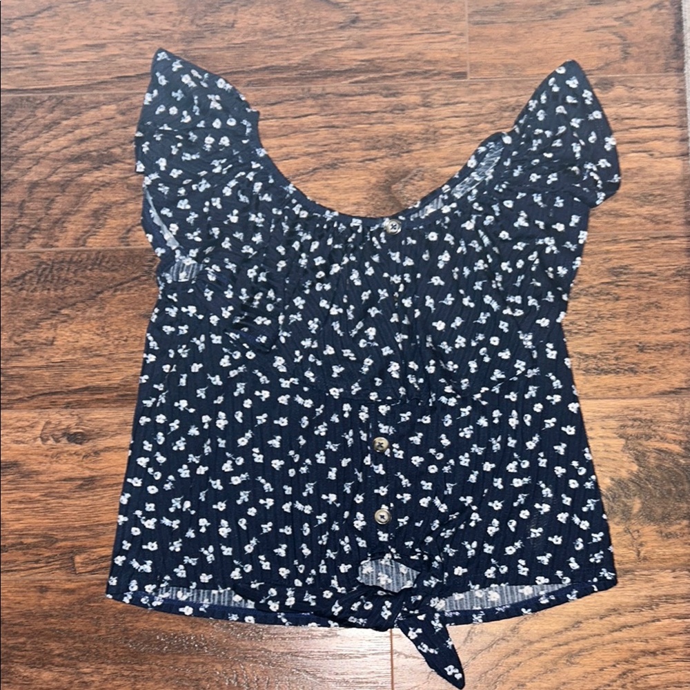 Justice Blue Floral Ruffled Tie Front Blouse